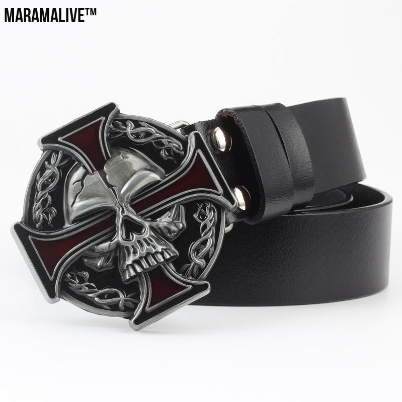 Leisure Skull Decoration Belt Pure Leather