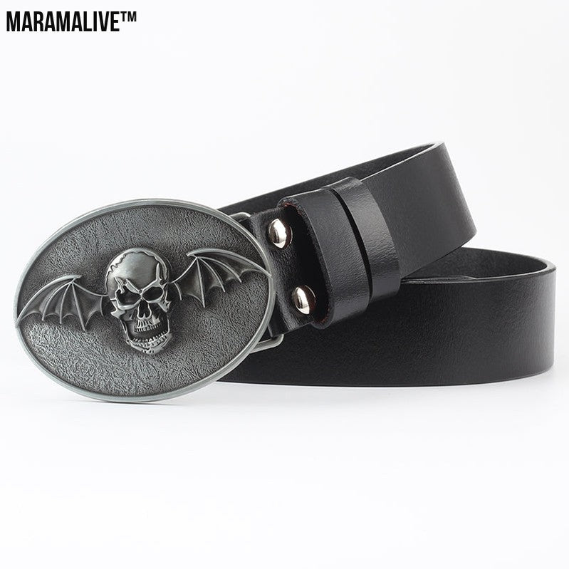 Leisure Skull Decoration Belt Pure Leather