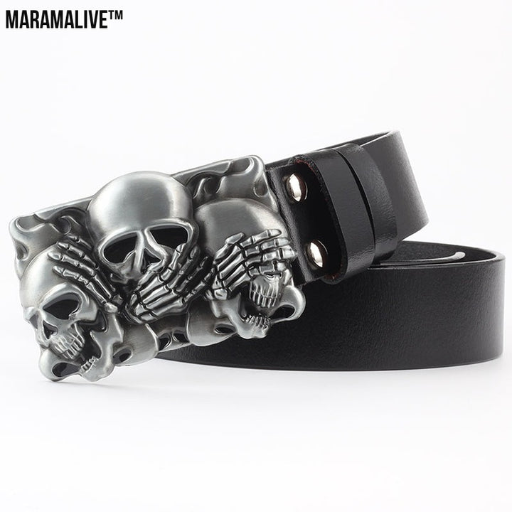 Leisure Skull Decoration Belt Pure Leather