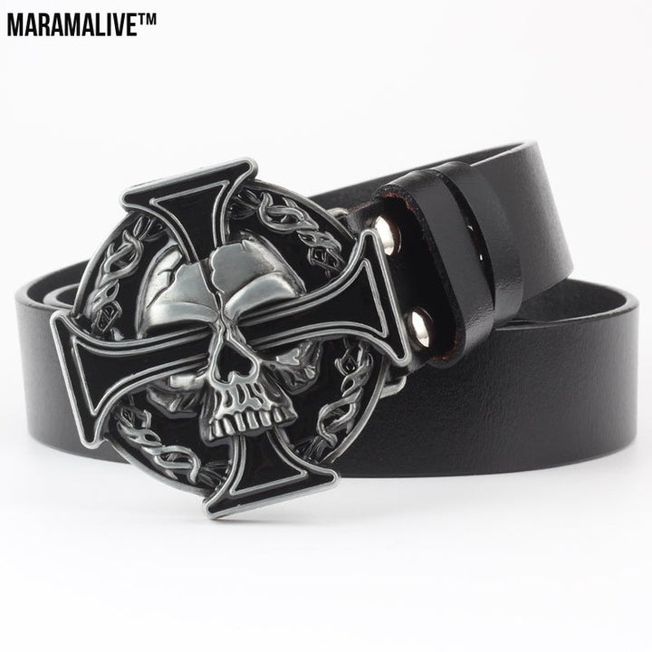 Leisure Skull Decoration Belt Pure Leather