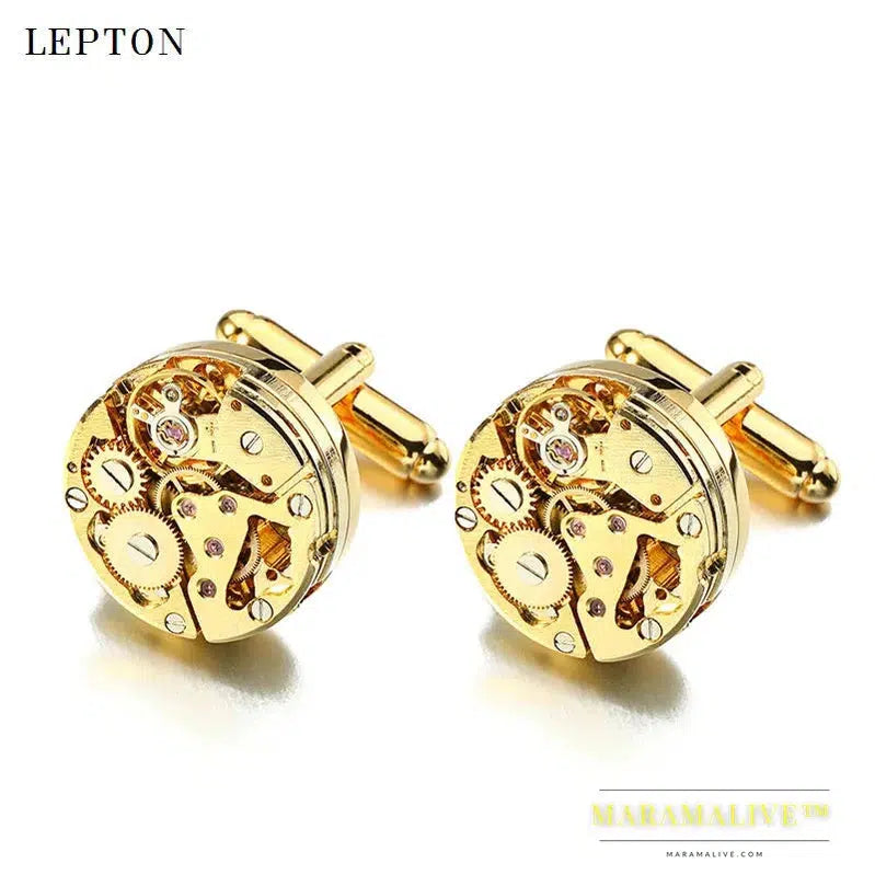 Lepton Watch Movement Cufflinks For Mens Business Steampunk Gear Watch Mechanism Cufflink Men Wedding Cuff links Relojes gemelos