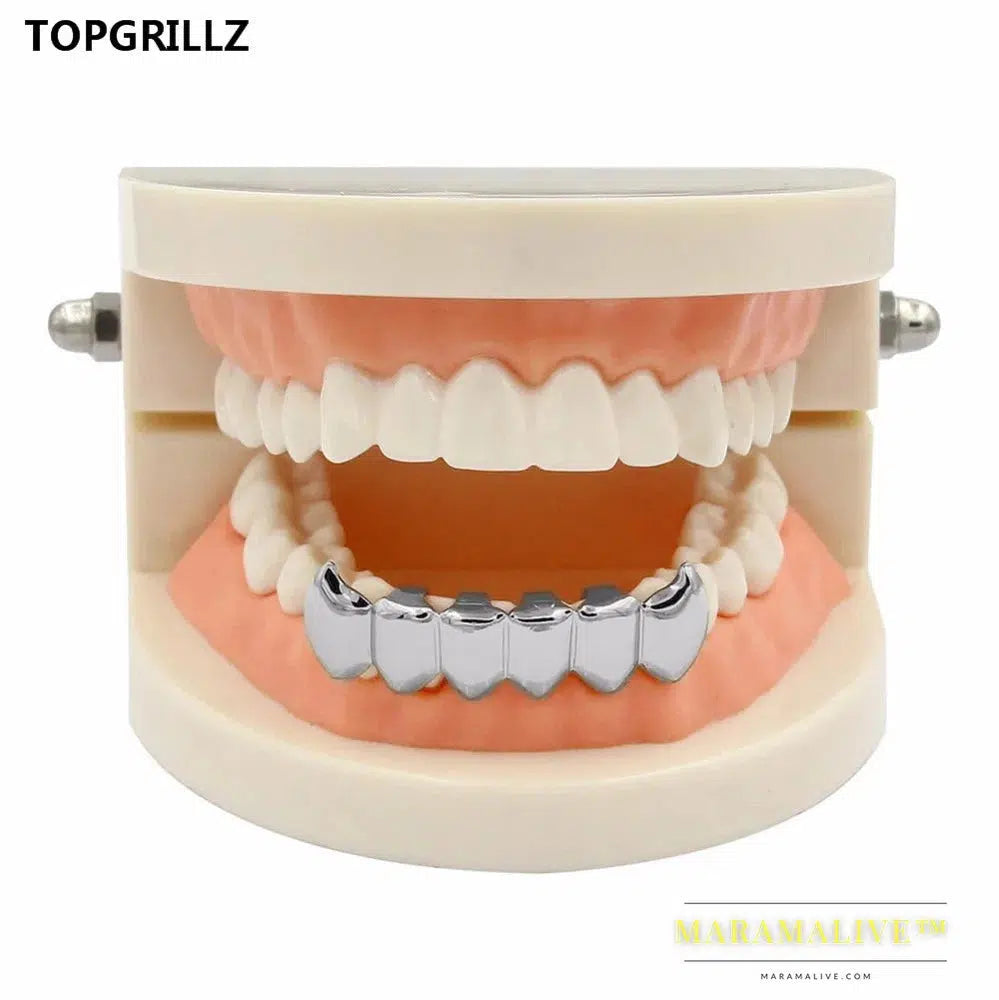 Light Yellow Gold Color Plated Hip Hop Teeth Fang Grillz Caps Solid Lower Bottom Set Vampire Grills Cap