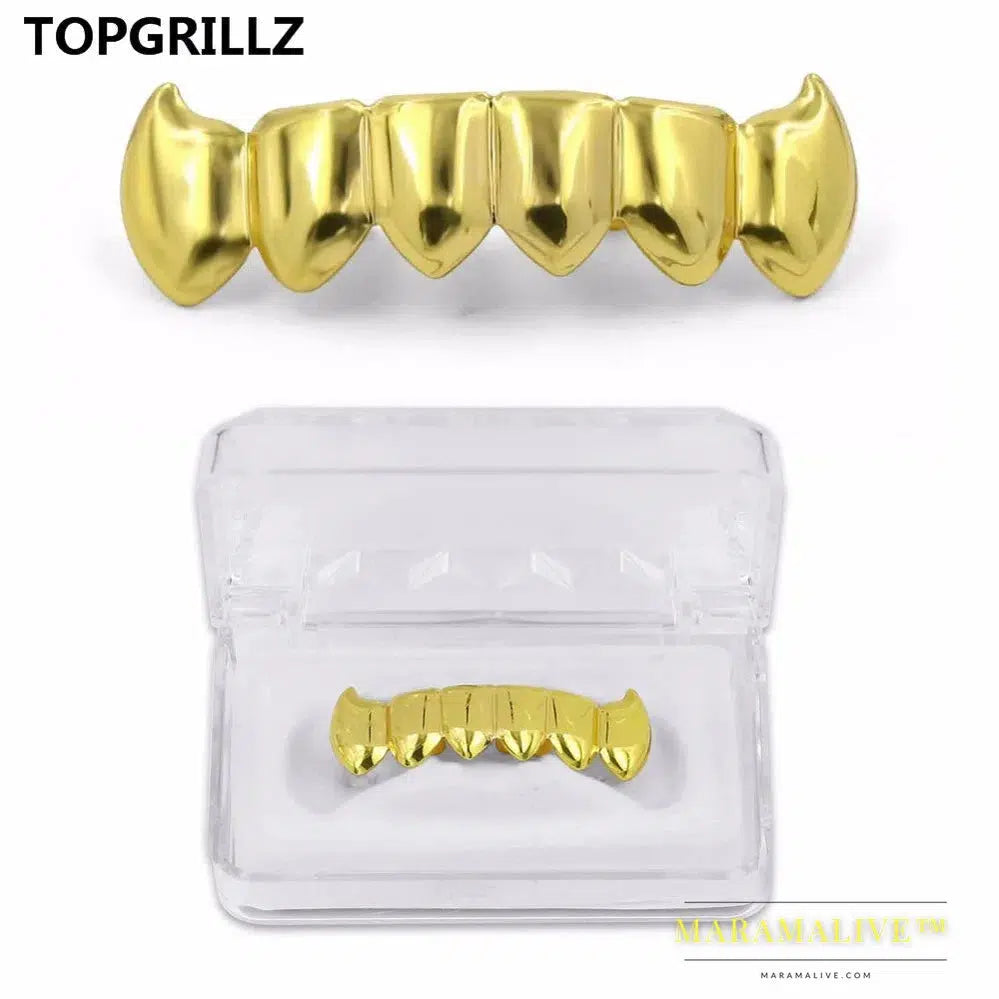 Light Yellow Gold Color Plated Hip Hop Teeth Fang Grillz Caps Solid Lower Bottom Set Vampire Grills Cap