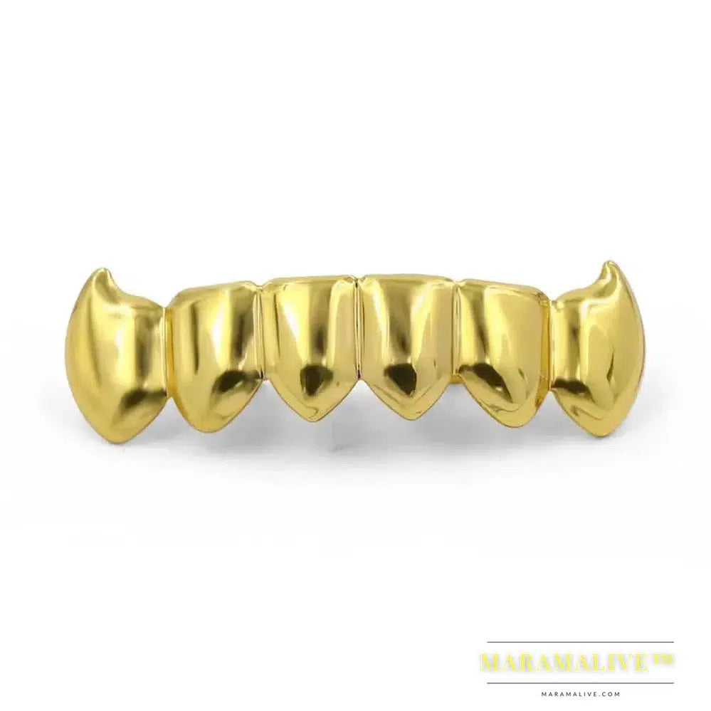 Light Yellow Gold Color Plated Hip Hop Teeth Fang Grillz Caps Solid Lower Bottom Set Vampire Grills Cap