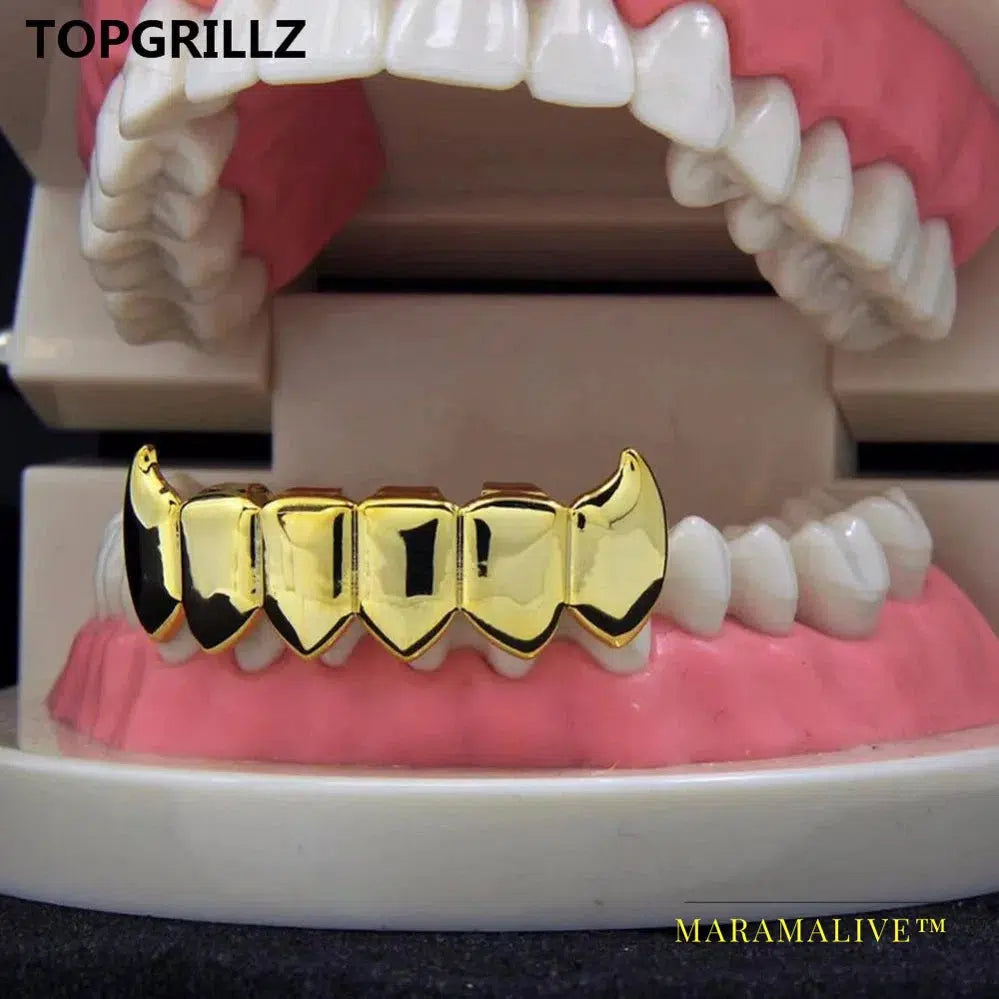 Light Yellow Gold Color Plated Hip Hop Teeth Fang Grillz Caps Solid Lower Bottom Set Vampire Grills Cap