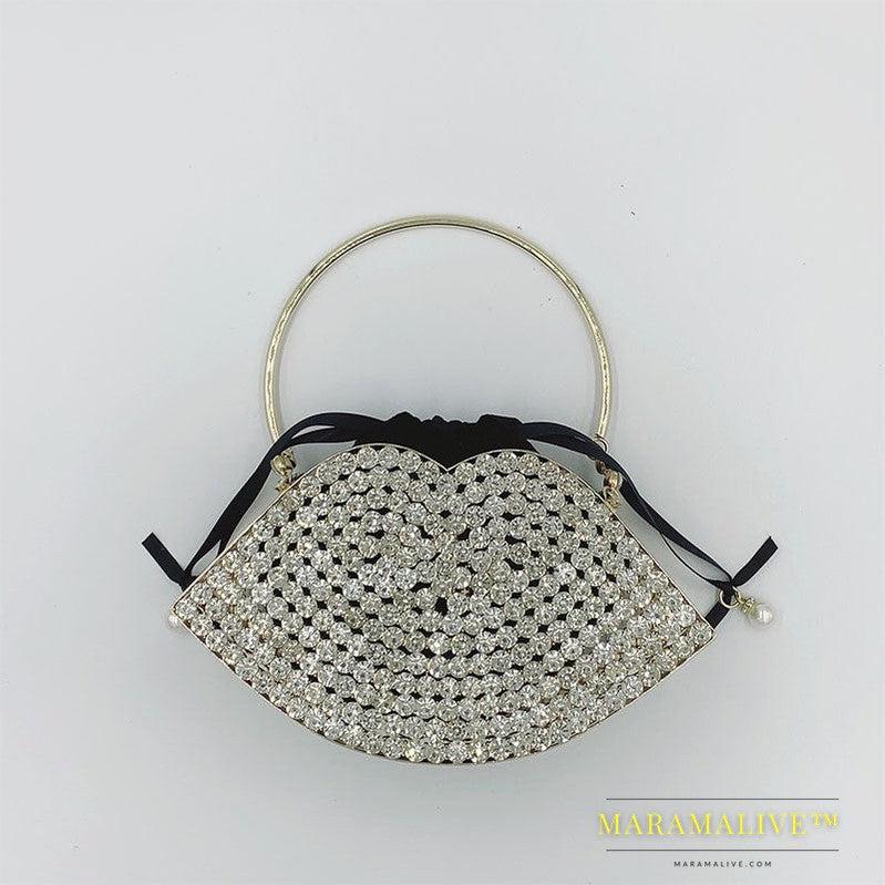 Lip Bag Metal Diamond-studded Handbag Dinner Bag