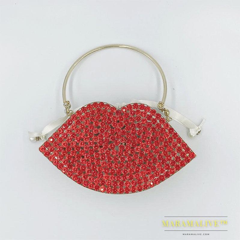 Lip Bag Metal Diamond-studded Handbag Dinner Bag