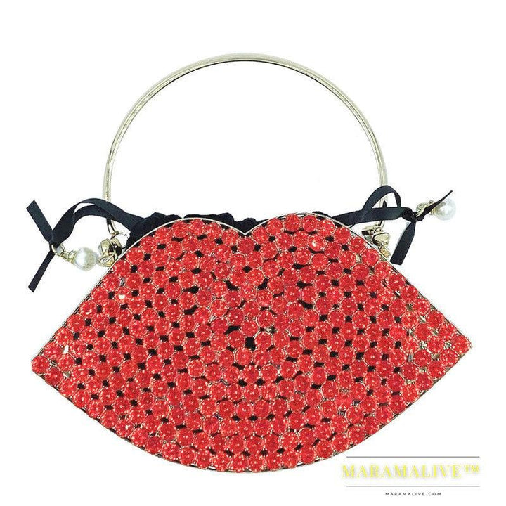 Lip Bag Metal Diamond-studded Handbag Dinner Bag