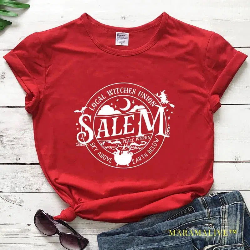 Local Witches Union Salem T-shirt Funny Women Halloween Party Tshirt Fashion Autumn Short Sleeve Graphic Basic Witch Tops Tees