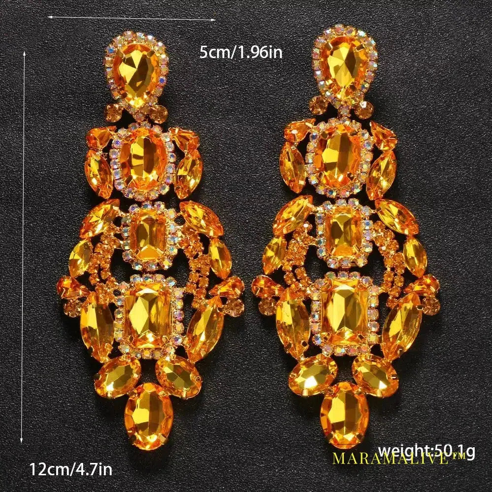 Long Geometric Gemstone Statement Earrings Jewelry Women Shiny Hanging Crystal Earrings for Wedding