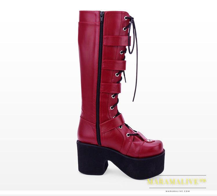 Long punk studded Lolita high boots