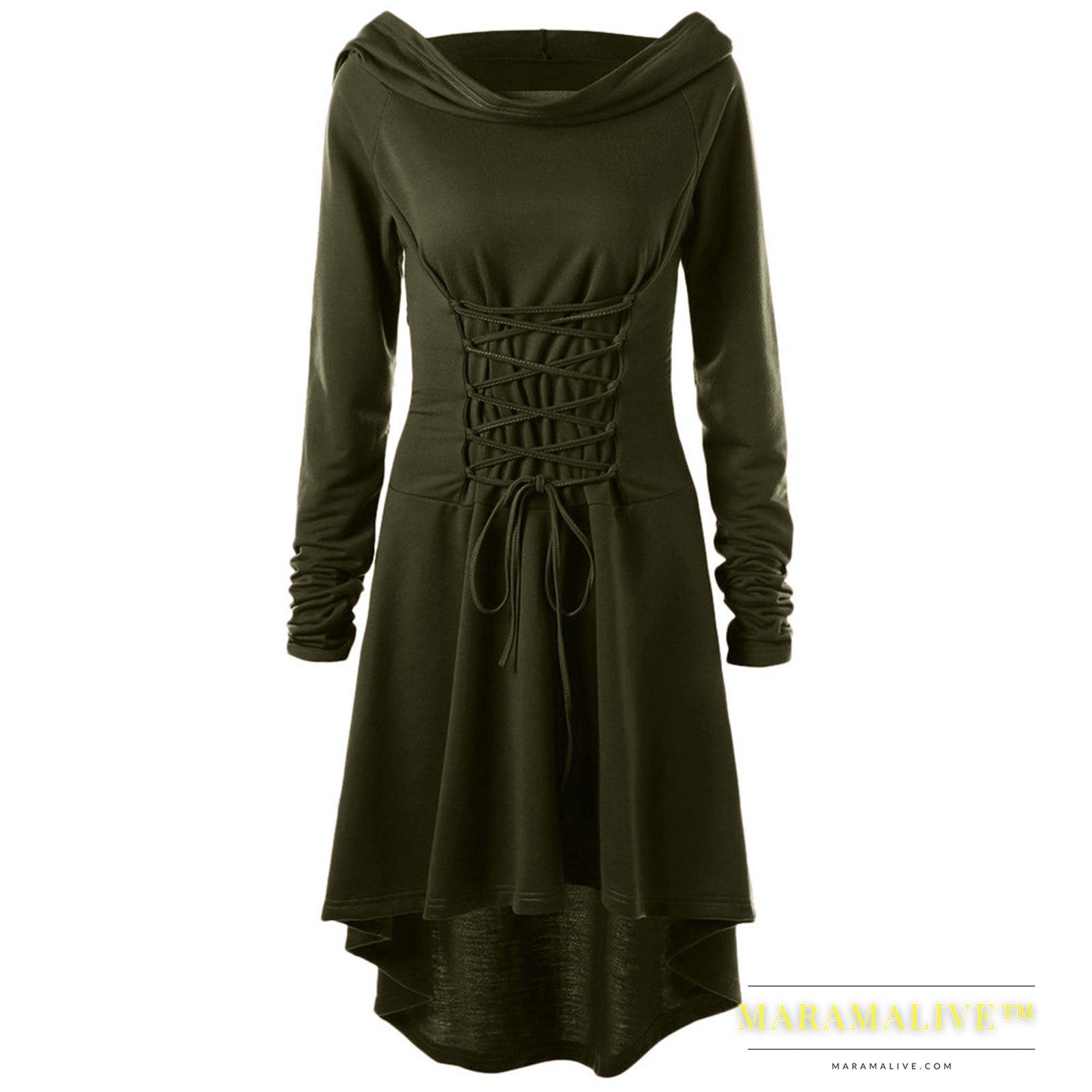 Long sleeve hooded tie dress