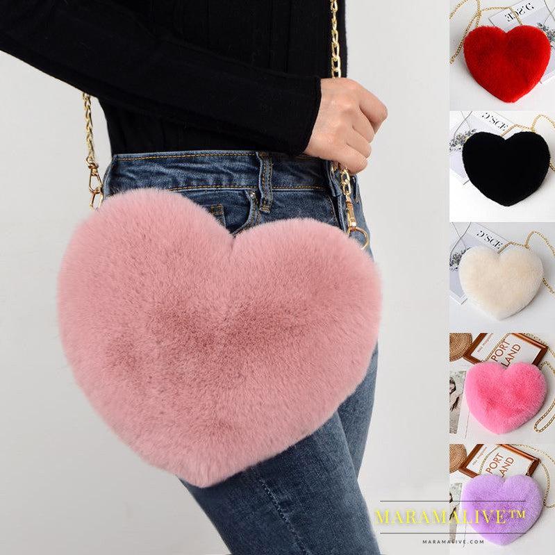 Love Bags For Women Plush Chain Shoulder Bags Valentine's Day Party Bag