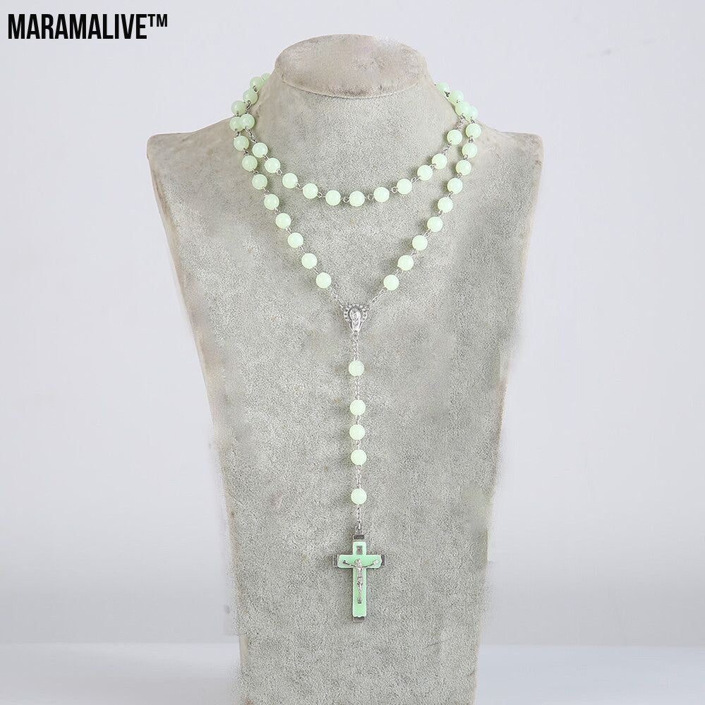 Luminous rosary cross necklace