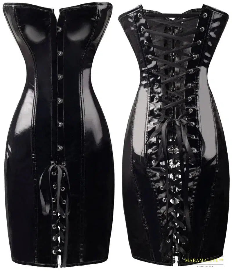 Luxe Gothic Punk PVC Leather Corset Dress - Strapless Torso Bustier Mini Dress for Vibrant Fashion Statement