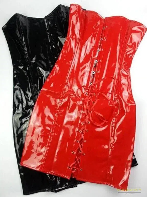 Luxe Gothic Punk PVC Leather Corset Dress - Strapless Torso Bustier Mini Dress for Vibrant Fashion Statement