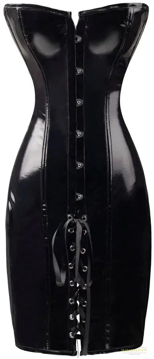 Luxe Gothic Punk PVC Leather Corset Dress - Strapless Torso Bustier Mini Dress for Vibrant Fashion Statement