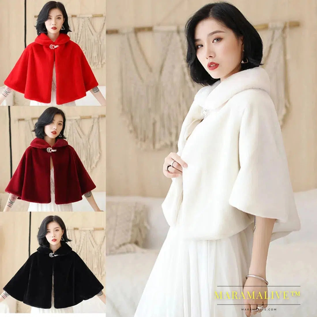 Luxurious Faux Fur Bridal Wrap Wedding Jacket Shawl Cropped Cape Jacket Rhinestone Embellishments