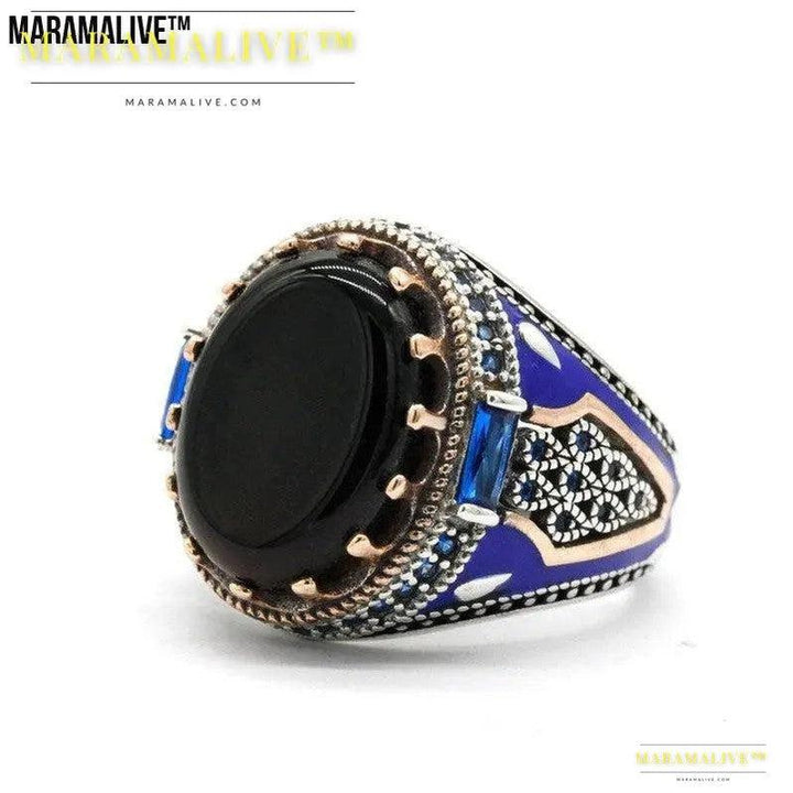 Luxury Business Round Black Onyx Men's Ring