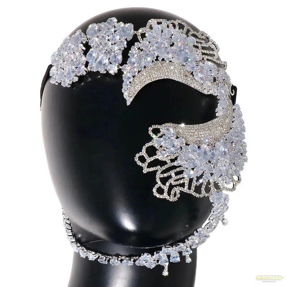 Luxury Cubic Zirconia Mask Face Jewelry for Women Fashion 2024 Masquerade Elastic Rope Face Chain Halloween Accessories Girls