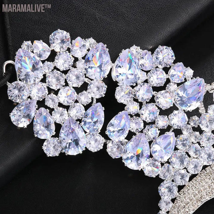 Luxury Cubic Zirconia Mask Face Jewelry for Women Fashion Masquerade Elastic Rope Face Chain Halloween Accessories