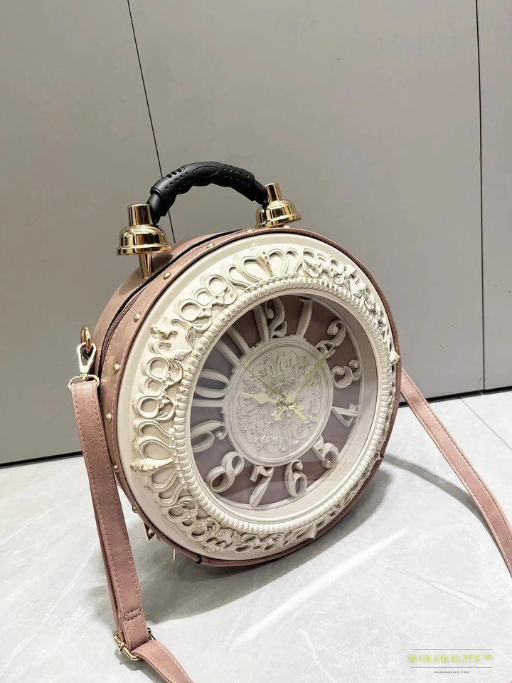 Luxury Designer Gothic-Punk Round Purse & Shoulder Bag – Unusual Clock-shaped Art Piece