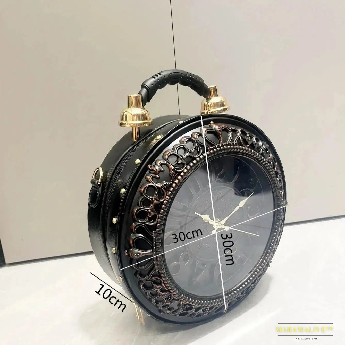 Luxury Designer Gothic-Punk Round Purse & Shoulder Bag – Unusual Clock-shaped Art Piece