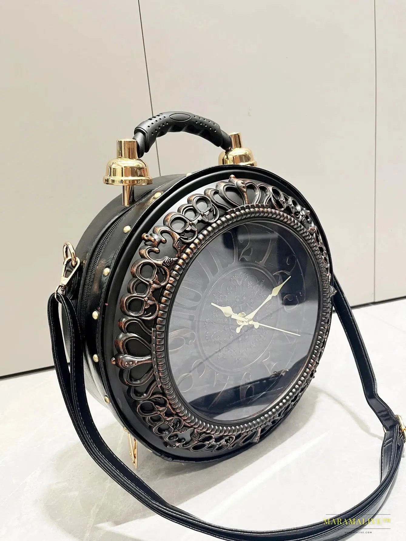 Luxury Designer Gothic-Punk Round Purse & Shoulder Bag – Unusual Clock-shaped Art Piece