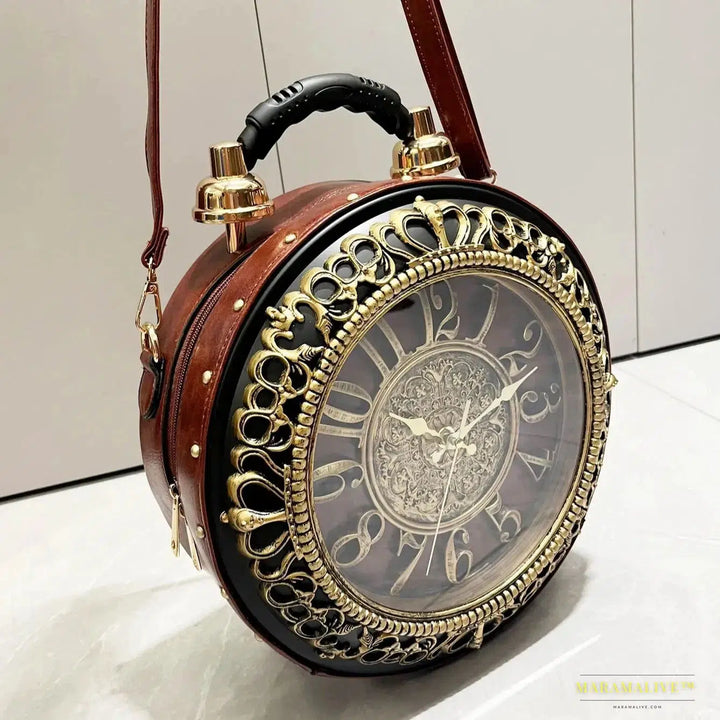 Luxury Designer Gothic-Punk Round Purse & Shoulder Bag – Unusual Clock-shaped Art Piece