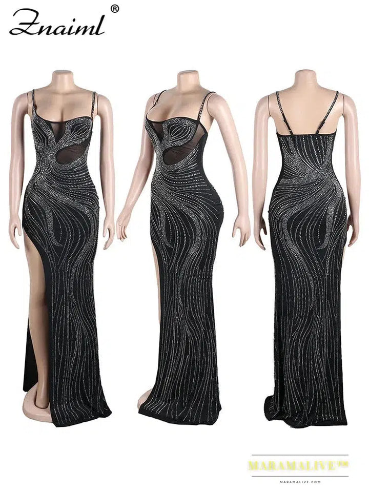 Luxury Evening Wedding Guest Dress for Women Sexy Diamonds Rhinestones Formal Occasion Night Club Party Birthday Dresses