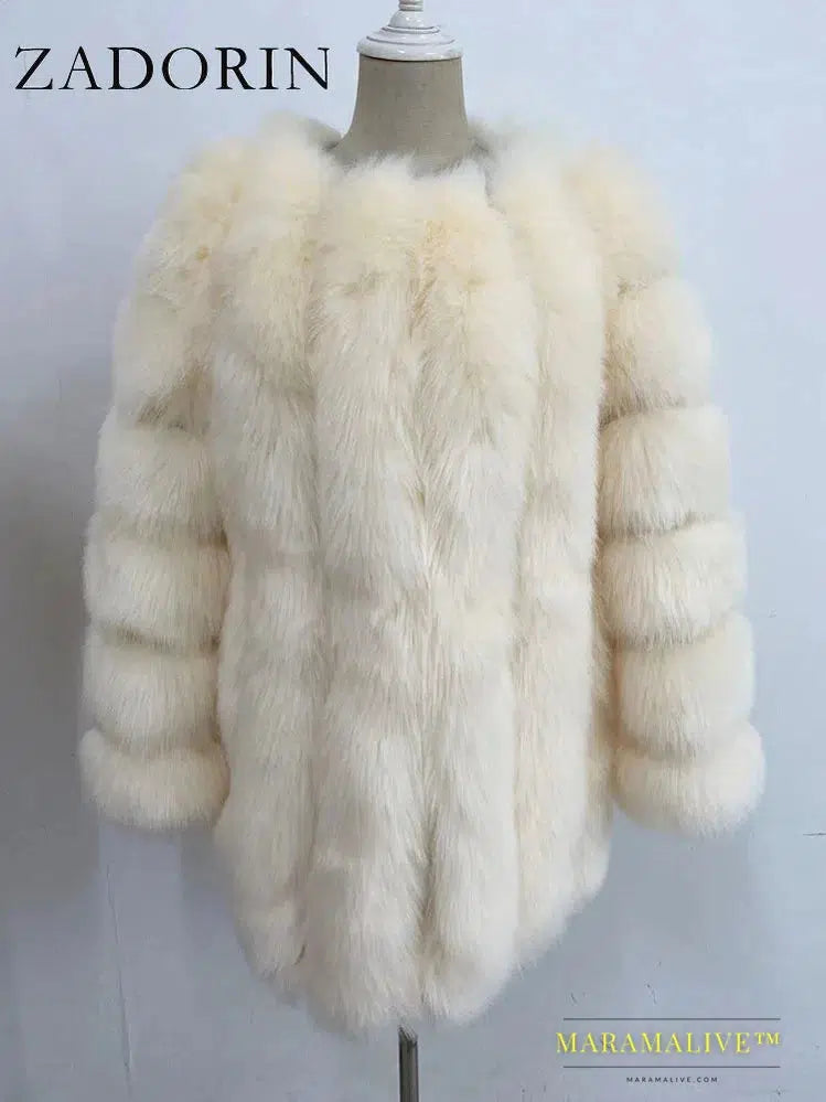 Luxury Faux Fox Fur Coat Slim Long Pink Red Blue Faux Fur Jacket Women Fake Fur Coats