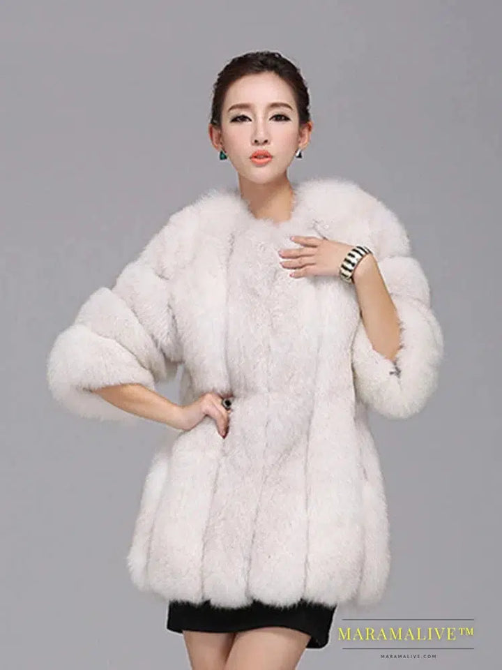 Luxury Faux Fox Fur Coat Slim Long Pink Red Blue Faux Fur Jacket Women Fake Fur Coats