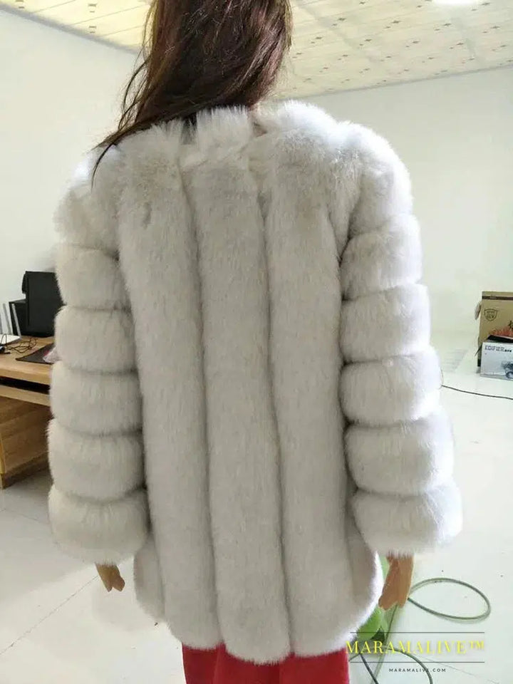 Luxury Faux Fox Fur Coat Slim Long Pink Red Blue Faux Fur Jacket Women Fake Fur Coats