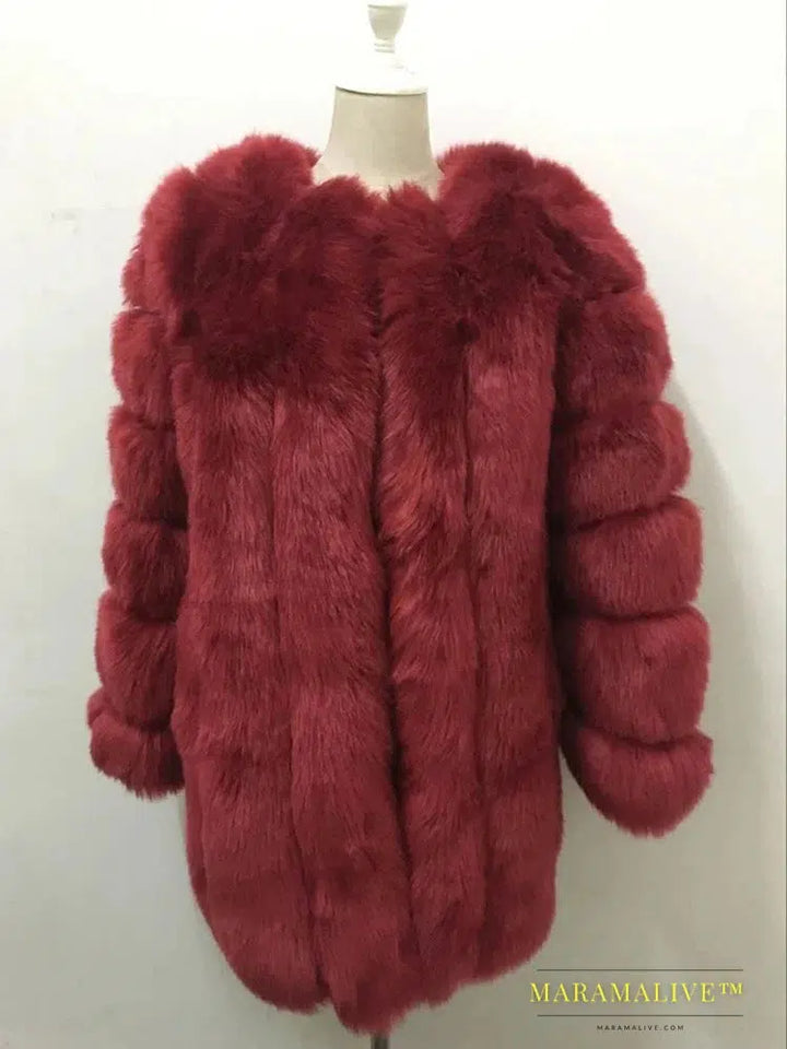 Luxury Faux Fox Fur Coat Slim Long Pink Red Blue Faux Fur Jacket Women Fake Fur Coats Manteau Fourrure