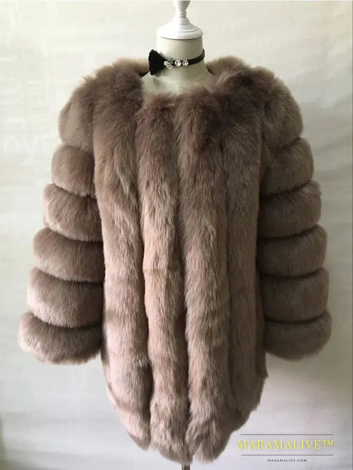 Luxury Faux Fox Fur Coat Slim Long Pink Red Blue Faux Fur Jacket Women Fake Fur Coats Manteau Fourrure