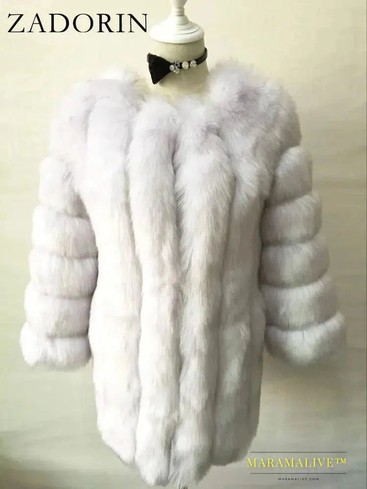 Luxury Faux Fox Fur Coat Slim Long Pink Red Blue Faux Fur Jacket Women Fake Fur Coats Manteau Fourrure