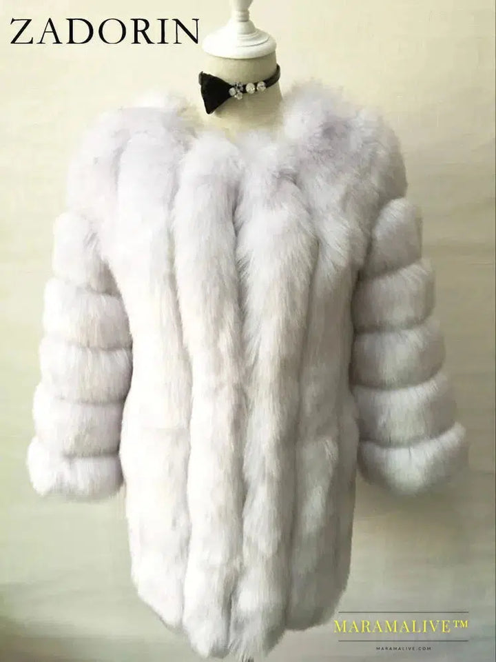 Luxury Faux Fox Fur Coat Slim Long Pink Red Blue Faux Fur Jacket Women Fake Fur Coats Manteau Fourrure