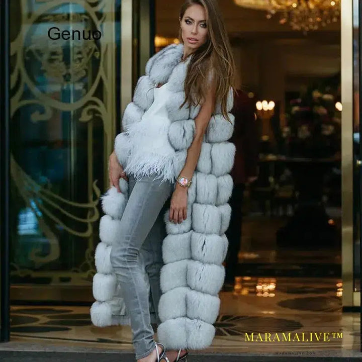 Luxury Faux Fox Fur Sleeveless Vest for Winter Warmth