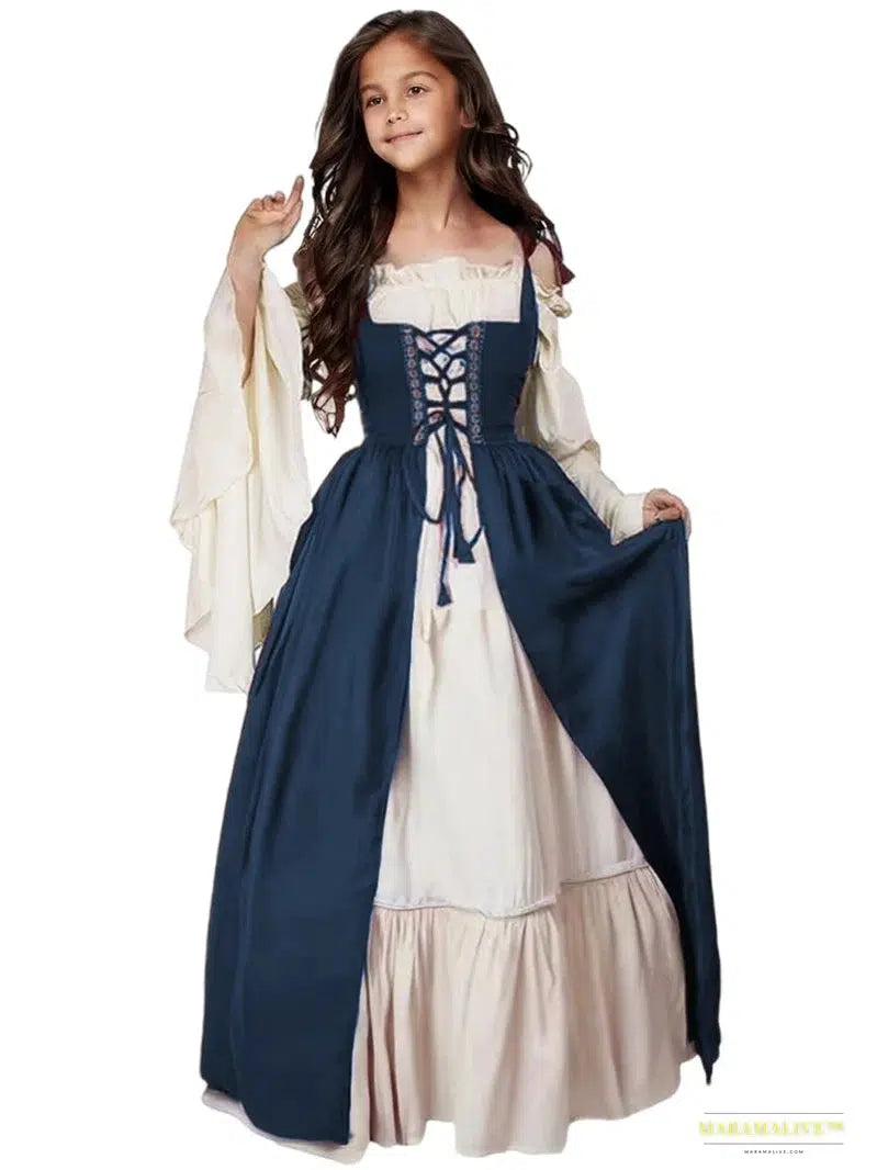 Luxury Gothic Fashion - Cosplay Girls Medieval Renaissance Costume Suit Dress, Victorian Princess Steampunk Long Dress Plus Size