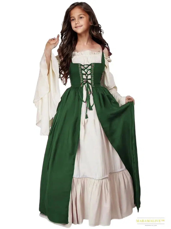 Luxury Gothic Fashion - Cosplay Girls Medieval Renaissance Costume Suit Dress, Victorian Princess Steampunk Long Dress Plus Size