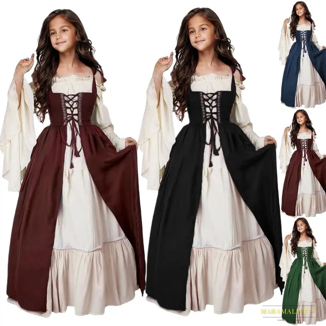 Luxury Gothic Fashion - Cosplay Girls Medieval Renaissance Costume Suit Dress, Victorian Princess Steampunk Long Dress Plus Size