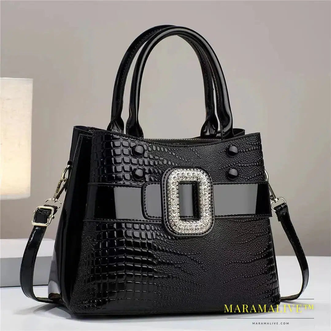 Luxury Quality Diamond Handbags For Women Patent Leather Crocodile Stone Pattern Ladies Shoulder Cross Body Bags Metal Handle