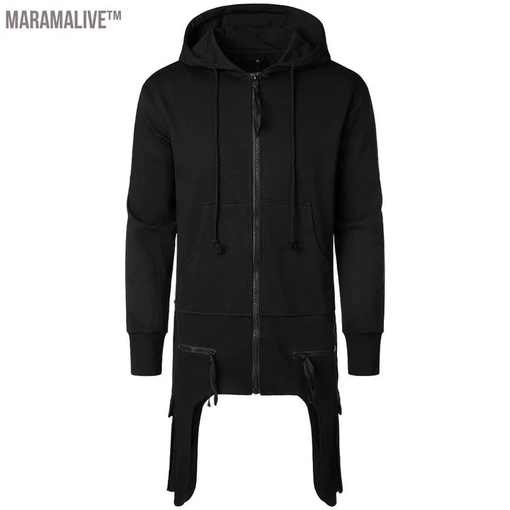 Man's Zipper Hooded Wizard Coat Trench Windbreaker Personality Autumn Jacket Long Techwear Medieval Designer Original Clothing