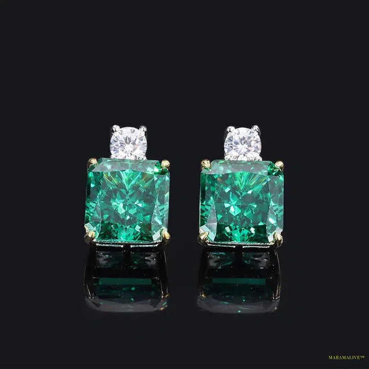 Maramalive™ 100% 925 Sterling Silver Crushed Ice Cut Lab Sapphire Emerald Citrine 18K Gold Plated Ear Stud Earrings Fine Jewelry