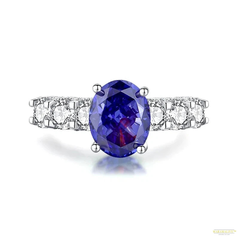 Maramalive™ 100% 925 Sterling Silver Crushed Ice Cut Tanzanite High Carbon Diamond Gemstone Wedding Rings Engagement Fine Jewelry