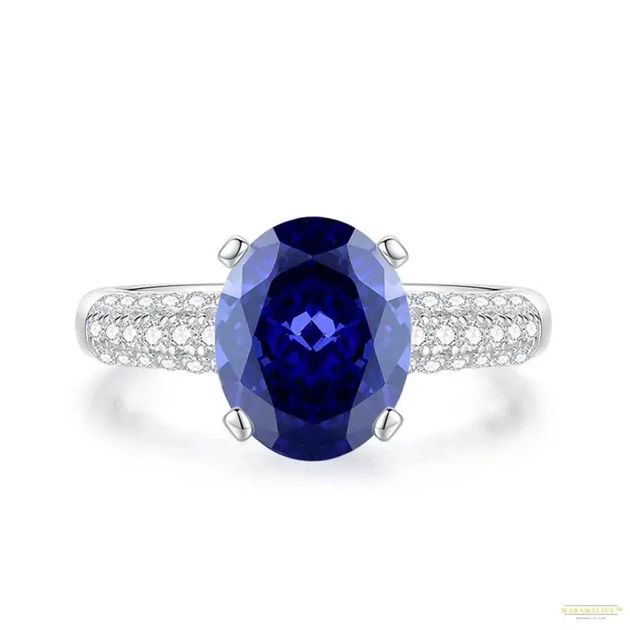 Maramalive™ 100% 925 Sterling Silver Crushed Ice Cut Tanzanite High Carbon Diamond Gemstone Wedding Rings Engagement Fine Jewelry