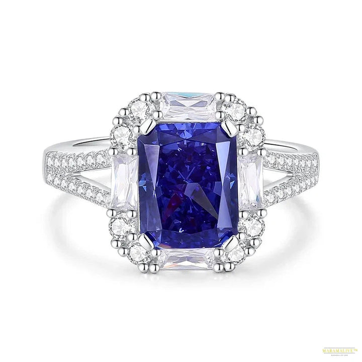 Maramalive™ 100% 925 Sterling Silver Crushed Ice Cut Tanzanite High Carbon Diamond Gemstone Wedding Rings Engagement Fine Jewelry