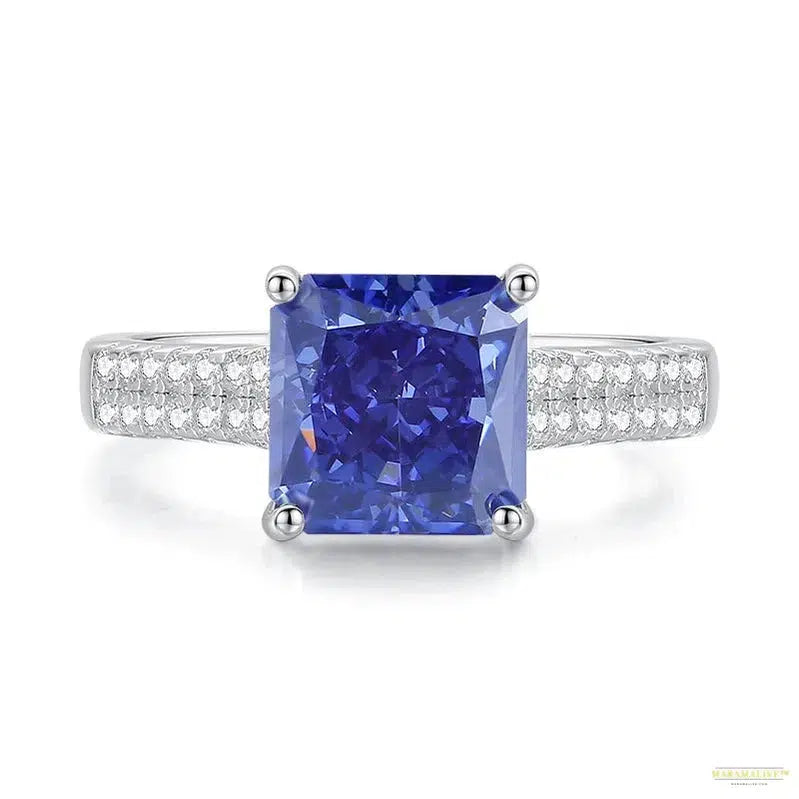 Maramalive™ 100% 925 Sterling Silver Crushed Ice Cut Tanzanite High Carbon Diamond Gemstone Wedding Rings Engagement Fine Jewelry