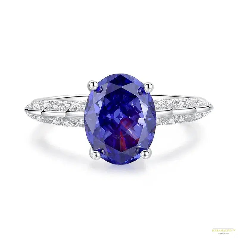 Maramalive™ 100% 925 Sterling Silver Crushed Ice Cut Tanzanite High Carbon Diamond Gemstone Wedding Rings Engagement Fine Jewelry