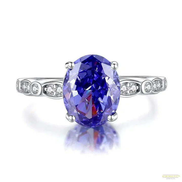 Maramalive™ 100% 925 Sterling Silver Crushed Ice Cut Tanzanite High Carbon Diamond Gemstone Wedding Rings Engagement Fine Jewelry